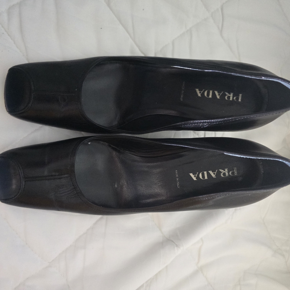 Prada Black Square Toe Leather Flats